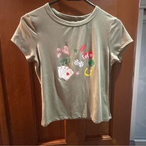 Womens Green Graphic Tee -  Shirts & Tops